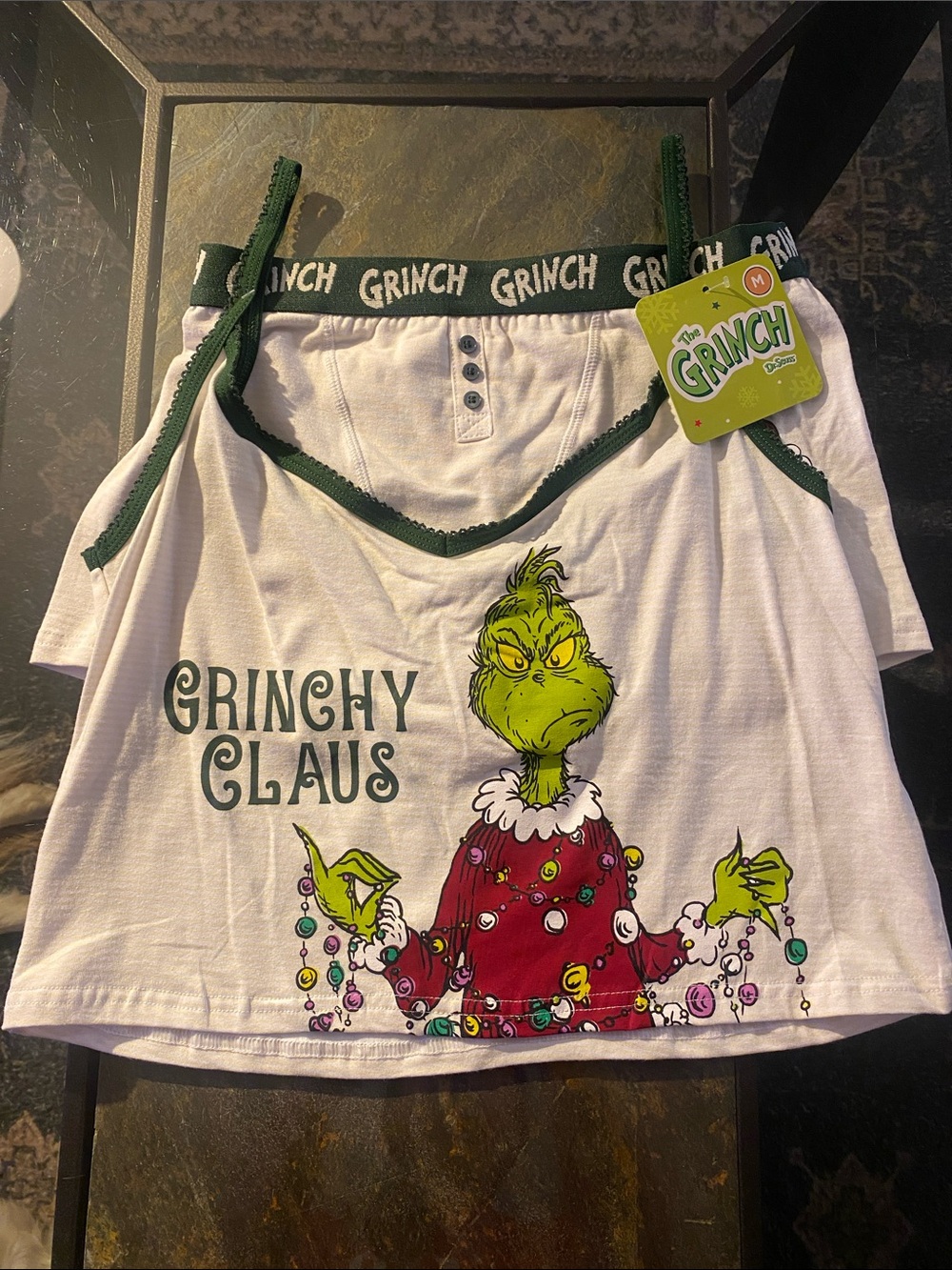 New Dr. Seuss The Grinch Grinchy Claus V-Neck Camisole and Boyshort Lounge Set